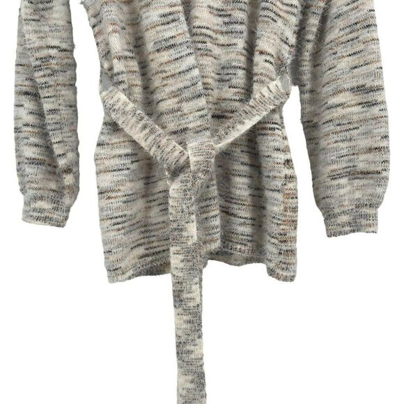 Knox Rose Open Front Tie Belt Cardigan Sweater Small Cream/Tan/Black Size Small - Picture 5 of 11